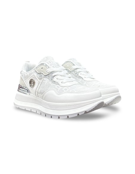 Laura Biagiotti 9631 sneakers donna in pelle/tessuto/glitter bianco/argento