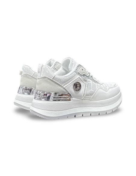 Laura Biagiotti 9631 sneakers donna in pelle/tessuto/glitter bianco/argento