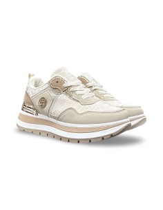 Laura Biagiotti 9631 sneakers donna in pelle/tessuto/glitter beige/oro