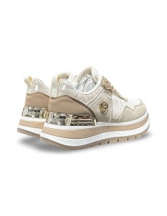 Laura Biagiotti 9631 sneakers donna in pelle/tessuto/glitter beige/oro 2