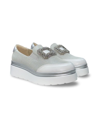 Cinzia Soft CI1036 002 slip on donna in pelle/tessuto bianco/grigio