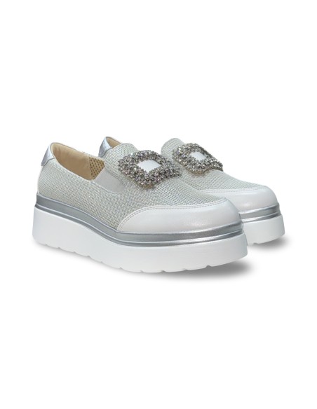 Cinzia Soft CI1036 002 slip on donna in pelle/tessuto bianco/grigio