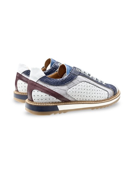 Exton 9512 sneakers uomo in pelle bianco/jeans/grigio/vino