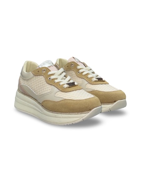 Keys K-11892 sneakers donna in pelle/camoscio/tessuto beige/cipria