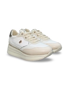 Keys K-11893 sneakers donna in pelle/tessuto bianco/beige/oro