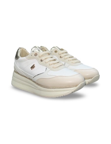 Keys K-11893 sneakers donna in pelle/tessuto bianco/beige/oro
