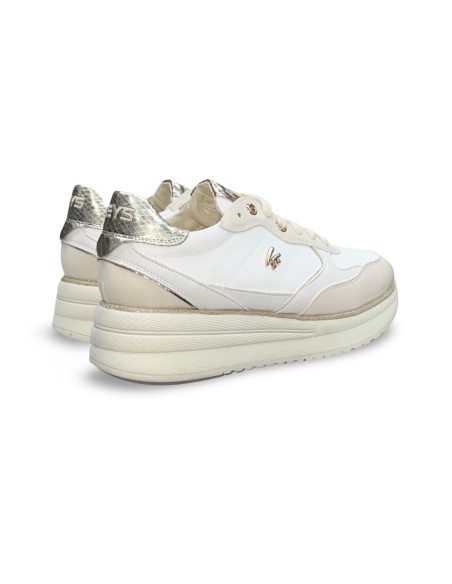 Keys K-11893 sneakers donna in pelle/tessuto bianco/beige/oro