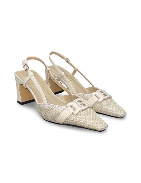 Laura Biagiotti 9678 sandali donna in pelle/raffia avorio