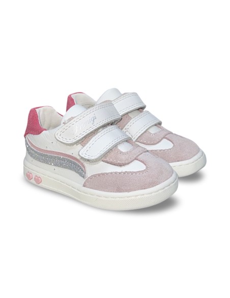 Primigi 1403311 sneakers bambina in pelle/camoscio bianco/rosa