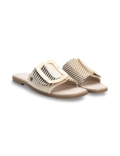 Refresh 172861 sandali donna in pelle cotone beige/nero