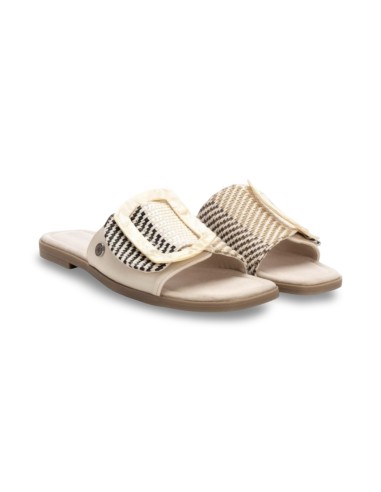 Refresh 172861 sandali donna in pelle cotone beige/nero