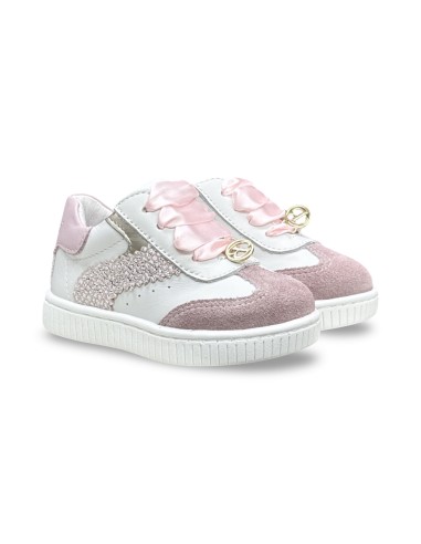 Balducci MSPORT4884 scarpe eleganti bambina in pelle/camoscio bianco/rosa