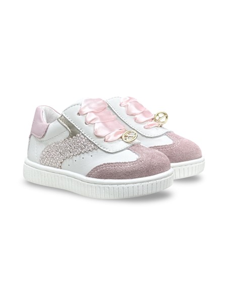 Balducci MSPORT4884 scarpe eleganti bambina in pelle/camoscio bianco/rosa