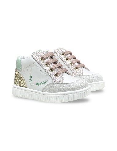 Balducci MSPORT4883 sneakers bambina in pelle/glitter bianco/acqua/oro