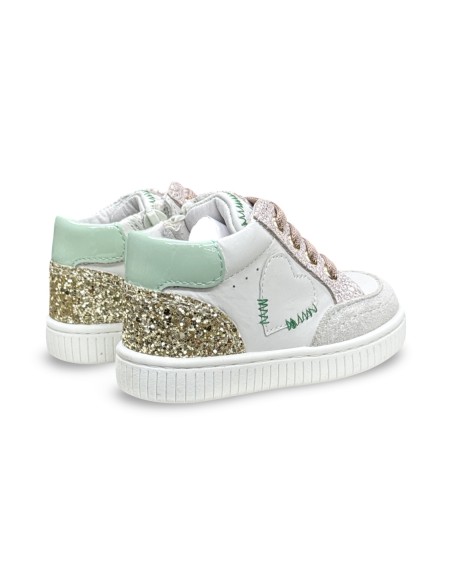 Balducci MSPORT4883 sneakers bambina in pelle/glitter bianco/acqua/oro