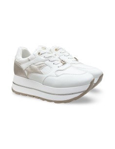 Queen Helena X34-25 sneakers donna in pelle/tessuto bianco/oro