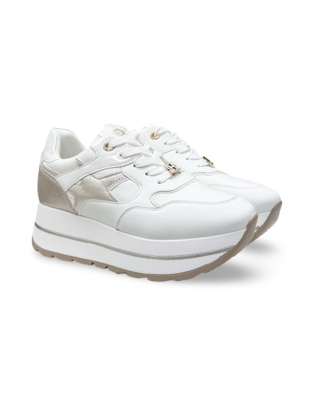 Queen Helena X34-25 sneakers donna in pelle/tessuto bianco/oro