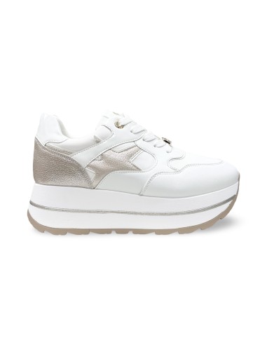 Queen Helena X34-25 sneakers donna in pelle/tessuto bianco/oro