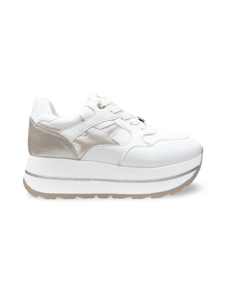 Queen Helena X34-25 sneakers donna in pelle/tessuto bianco/oro