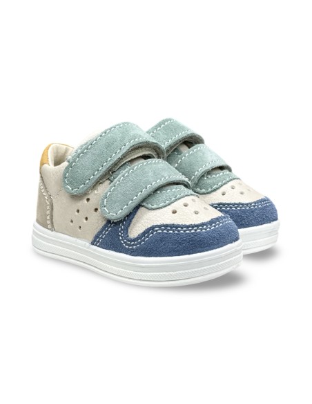 Primigi 1355522 sneakers bambino in pelle/camoscio jeans/beige/acqua