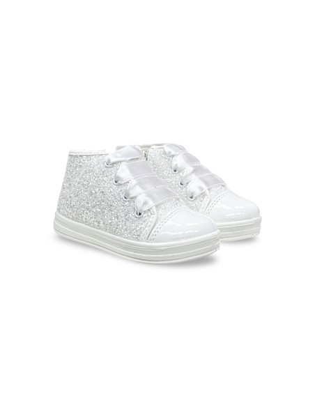 Primigi 1355800 sneakers bambina in glitter/vernice bianco