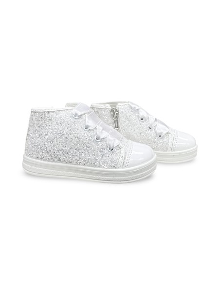 Primigi 1355800 sneakers bambina in glitter/vernice bianco