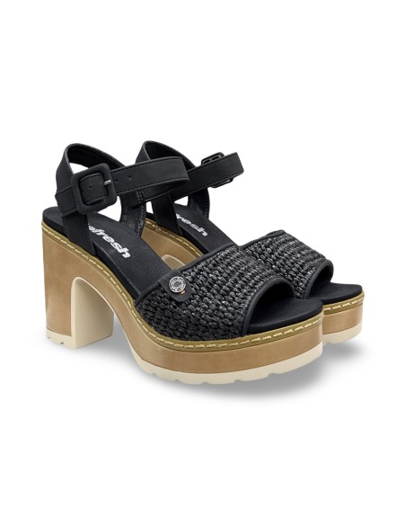 Refresh 175281 sandali donna in pelle/raffia nero