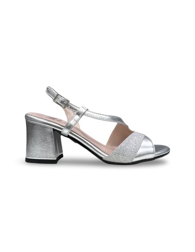 Sofia 5043 sandali donna in pelle/satinato argento