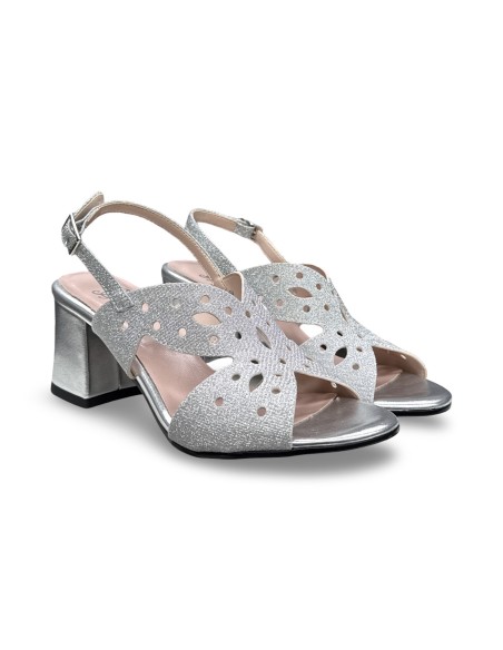 Sofia 5044 sandali donna in pelle/satinato argento