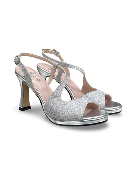 Sofia 631 sandali donna in pelle/satinato argento
