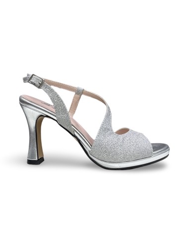 Sofia 631 sandali donna in pelle/satinato argento