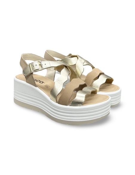 Igi&Co 1164622 sandali donna in pelle/laminato platino/beige