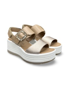 Igi&Co 1164511 sandali donna in pelle/laminato champagne/cognac