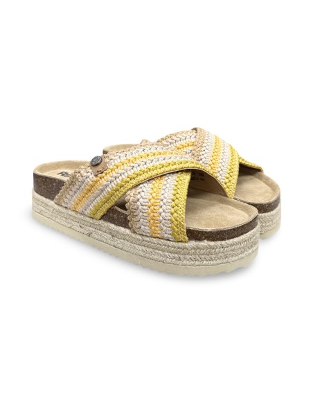 Refresh 175014 sandali donna in tessuto/cotone beige/ocra