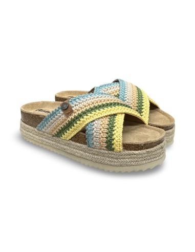 Refresh 175014 sandali donna in tessuto/cotone acqua/giallo/verde/beige