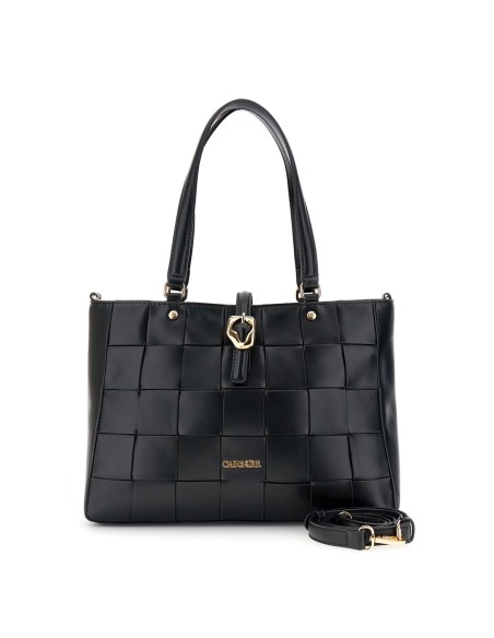 Cafe' Noir C3NH1016N001 borsa donna in pelle intrecciato nero/oro