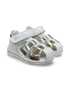 Primigi 7864644 sandali bambina in pelle bianco specchio oro/silver