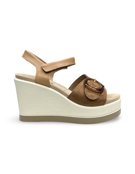 Igi&Co 1173011 sandali donna in pelle/camoscio ruggine/beige