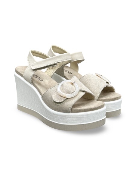 Igi&Co 1173022 sandali donna in pelle/camoscio platino/panna