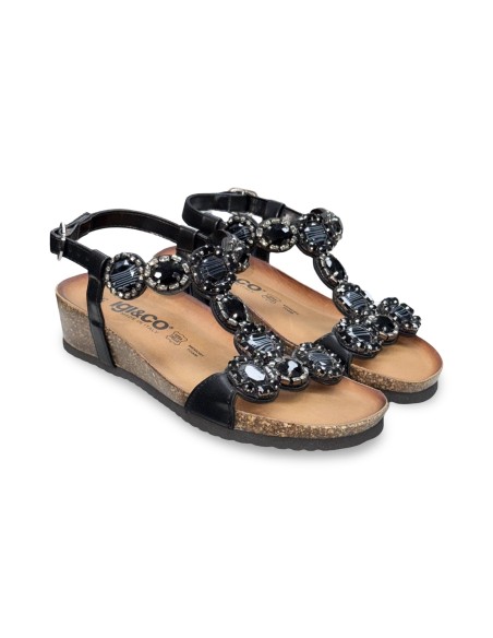 Igi&Co 5698200 sandali donna in pelle nero con decorazioni in pietra
