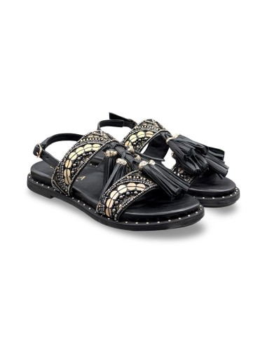 Carmela 163198 sandali donna con nappine in pelle nero