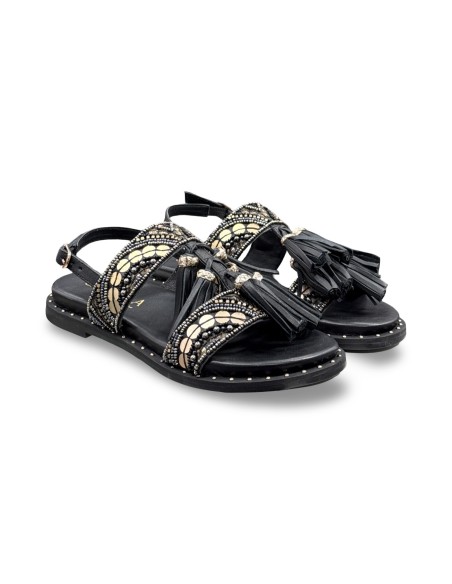 Carmela 163198 sandali donna con nappine in pelle nero