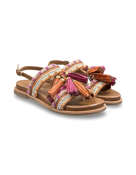 Carmela 163198 sandali donna con nappine in pelle color camel