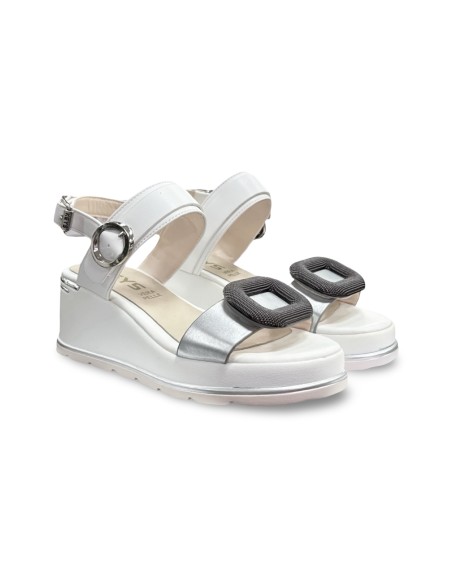 Keys K-9670 sandali donna in pelle color argento/bianco