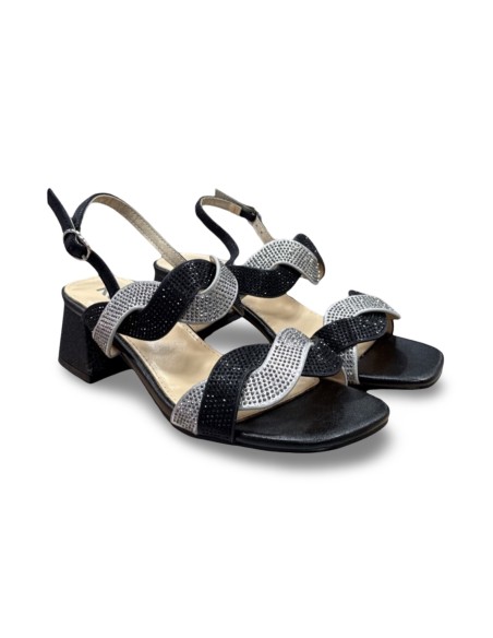 Keys K-7906 sandali donna in raso nero/argento