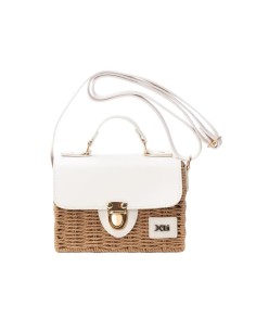 Xti 184429 borsa a tracolla donna in rafia/pelle bianco/beige