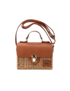Xti 184429 borsa a tracolla donna in rafia/pelle camel