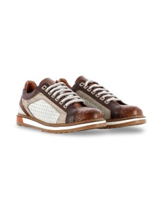 Exton 9512 sneakers uomo in pelle stampato/microforato/pitonato testa di moro