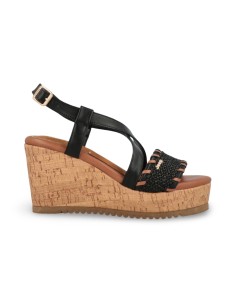 Jeep Mayor Raffia JL61601A sandali donna pelle/raffia nero/camel