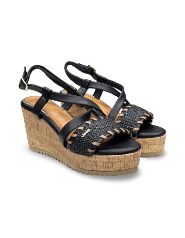 Jeep Mayor Raffia JL61601A sandali donna pelle/raffia nero/camel
